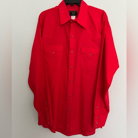 Vintage 70s Vibrant Red Western Pearl Snap Shirt Cowboy Work Shirt Rockabilly - Picture 2 of 8